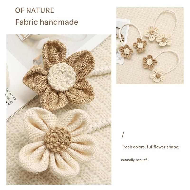 Beige-Brown Rustic Flower Curtain Tiebacks Set of 2, Handcrafted Fabric Daisy Curtain Holdbacks, No Drill Flexible Curtain Rope Buckles, Farmhouse Curtain Accessories for Sheer and Blackout Curtains