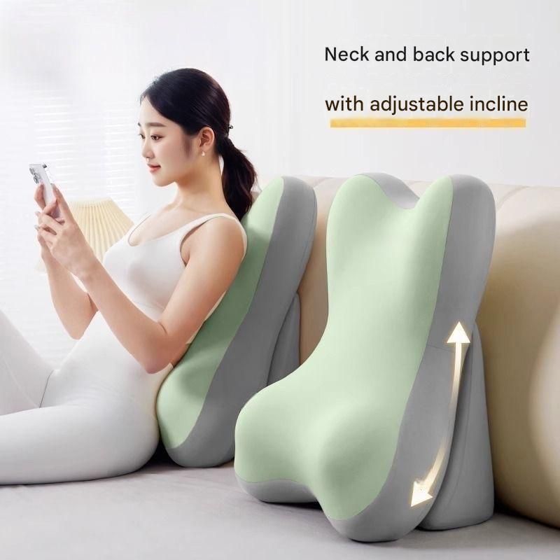 Beige Memory Foam Reading Pillow & Back Support Cushion with Adjustable Wedge, Ergonomic Neck and Lumbar Support for Bed, Sofa, Reading, Gaming and Relaxation