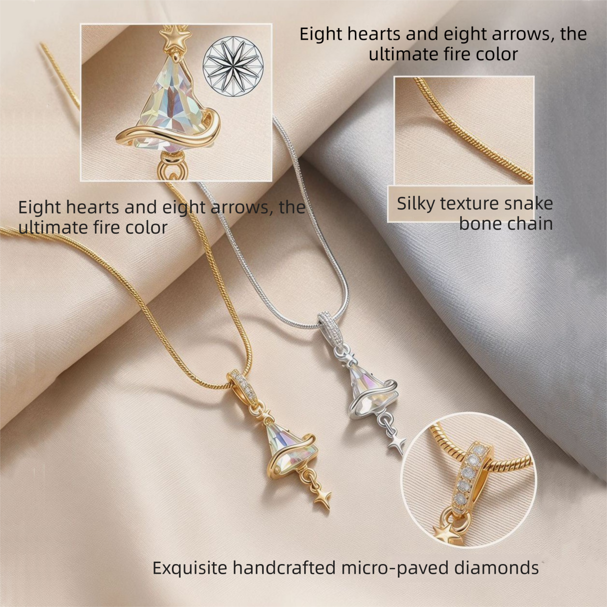 Crystal Star Witch Hat Pendant Necklace for Women, Gold Plated Celestial Charm Choker Jewellery Gift