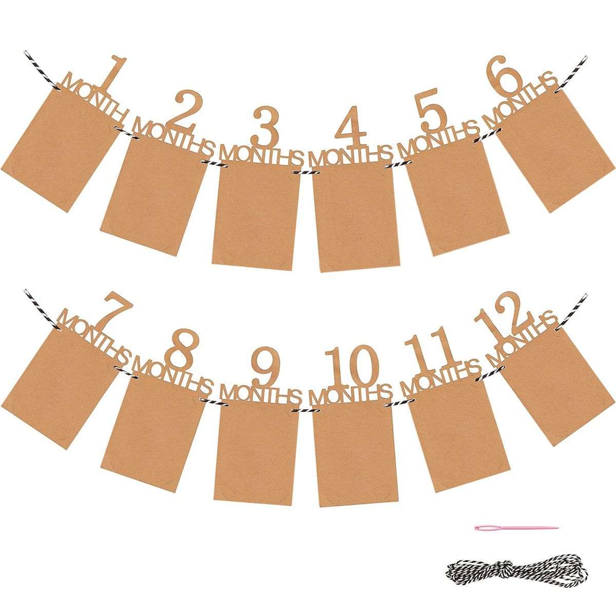 Baby Monthly Photo Banner Milestone Garland, 1-12 Months First Birthday Photo Display Banner, Baby Growth Photo Hanging Decoration