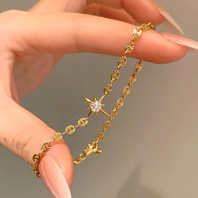 Gold Lucky Star Crystal Bracelet for Women Gold Plated Comet Star Charm Bracelet Delicate Everyday Jewellery Gift