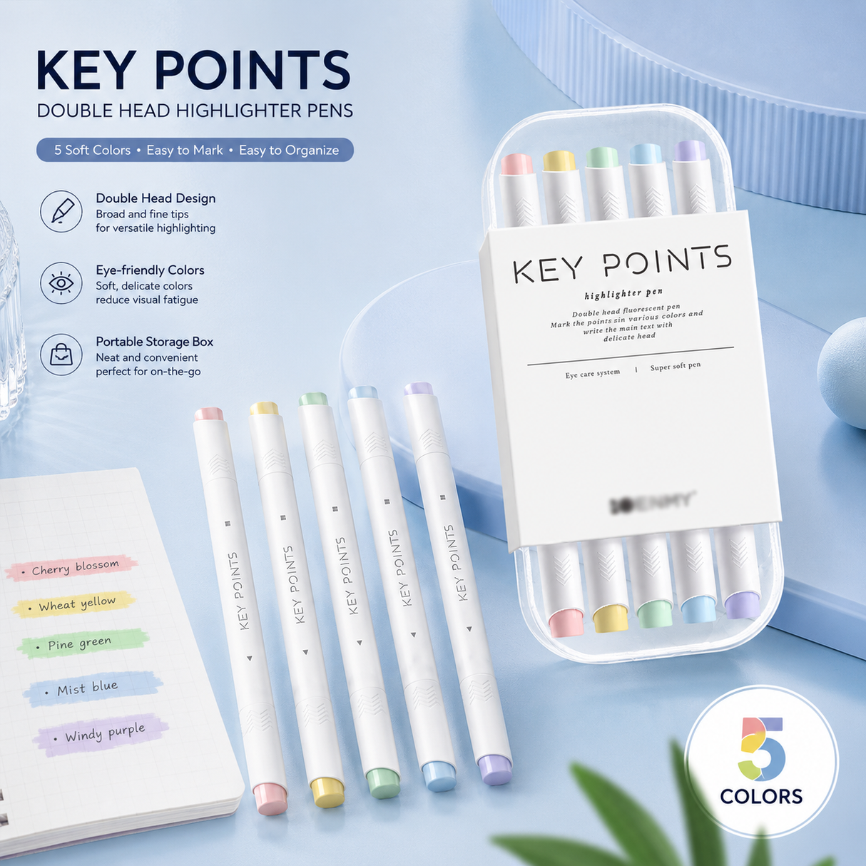 Pastel Dual Tip Highlighter Pen Set 5 Colours with Storage Case, Macaron Mildliner Marker Pens for Study Notes Journaling Planning and Office Use