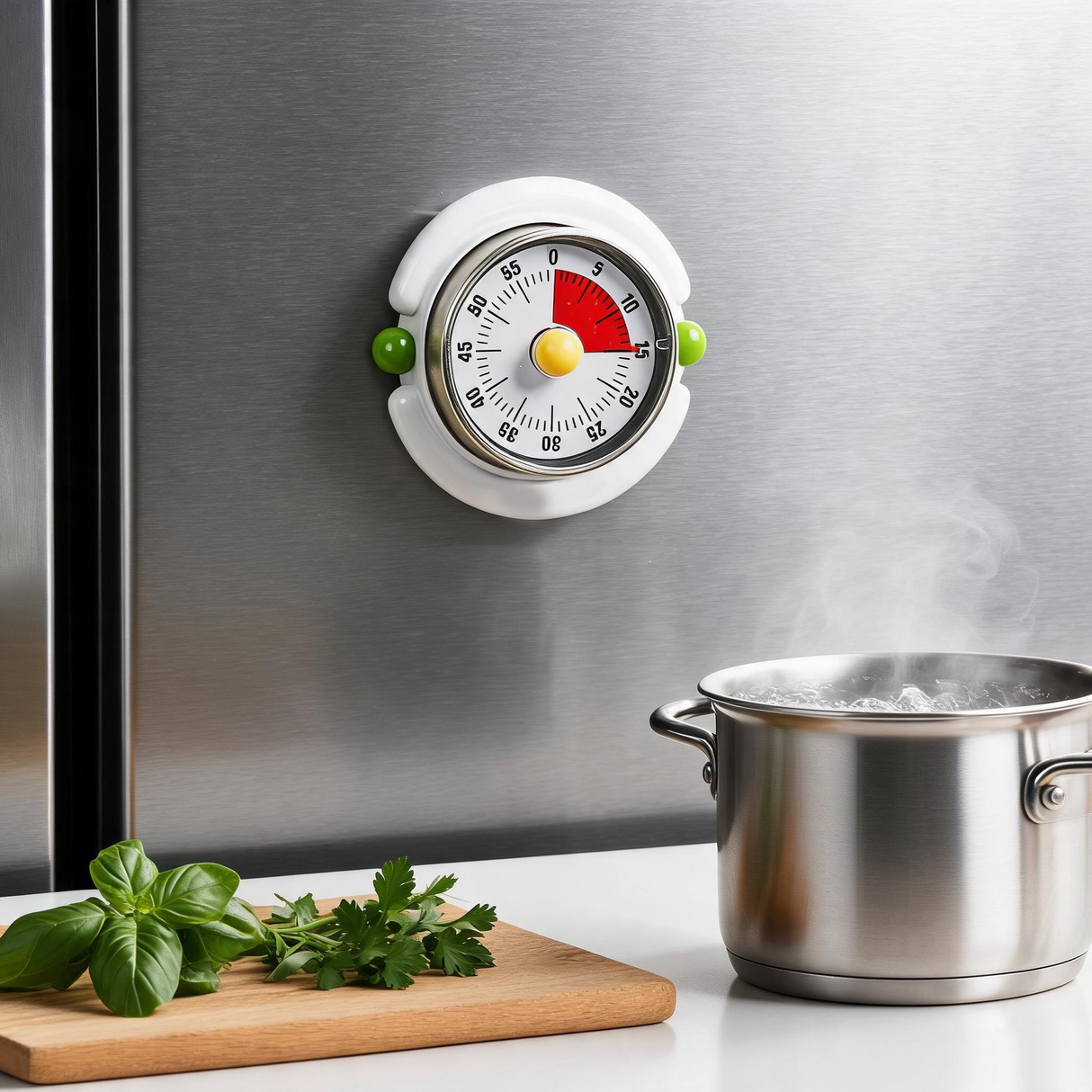 White Visual Mechanical Kitchen Timer with Magnetic Backing - Battery-Free Countdown Alarm for Cooking, Study & Time Management
