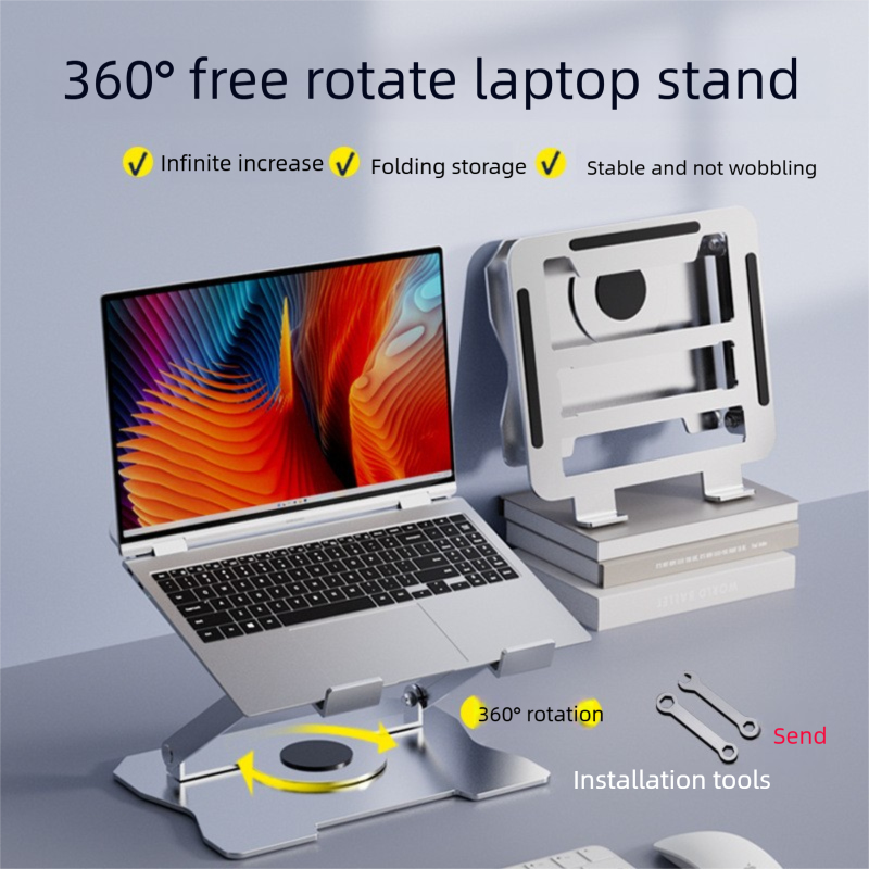 360° Rotating Laptop Stand(Silver) & Magnetic Mechanical Timer(Beige) Set - Ergonomic Cooling Desk Organizer for Study, Cooking & Productivity