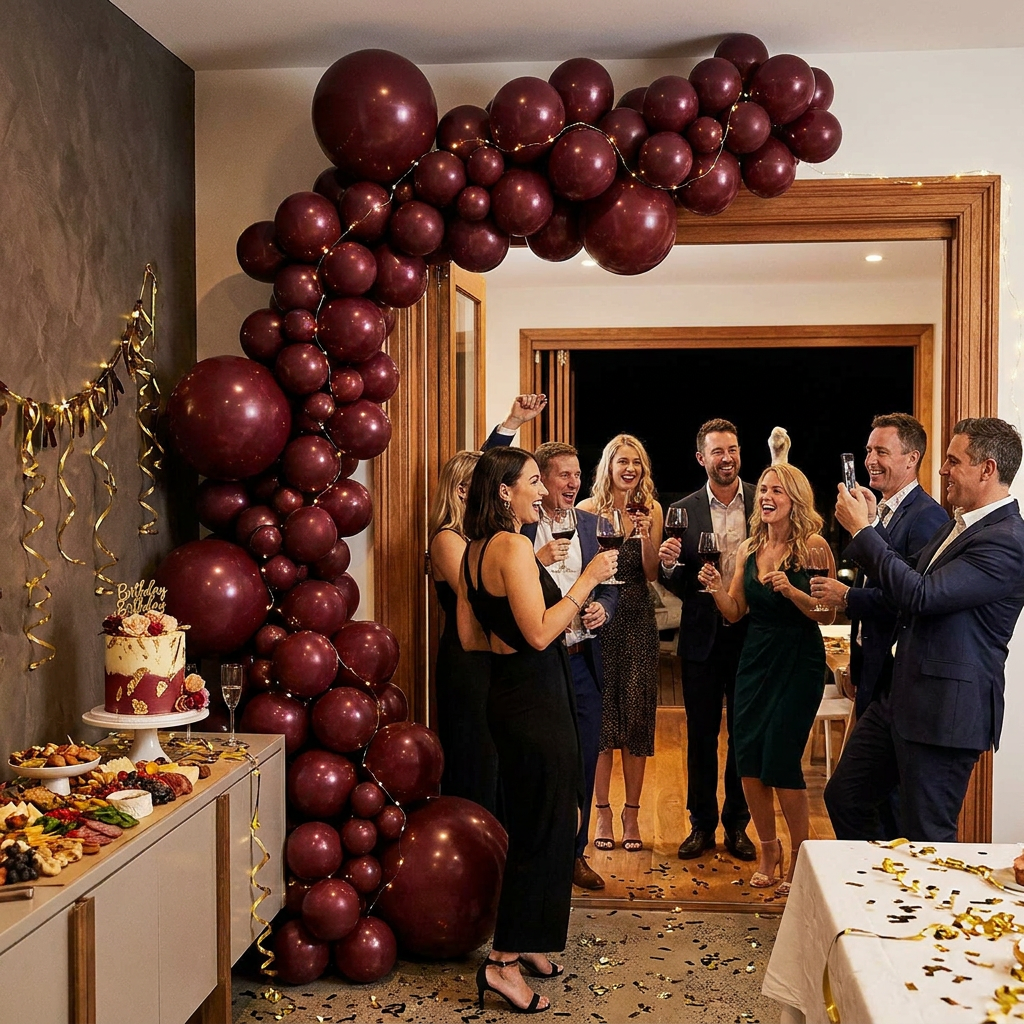140PCS Wine red Balloon Garland Kit Latex Balloon Arch Set for Birthday Wedding Party Decoration Wine red Party Balloon Arch Kit with Multiple Sizes