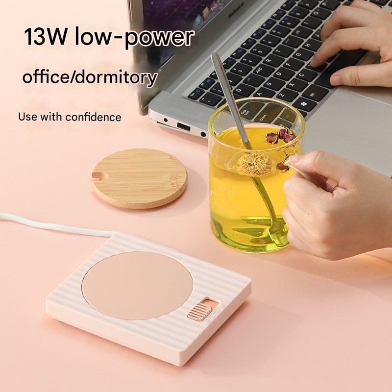Yellow Coffee Mug Warmer Set with Glass Mug and Lid USB Powered 13W Constant Temperature Heating Coaster Approx 45C for Office Home Gift Use
