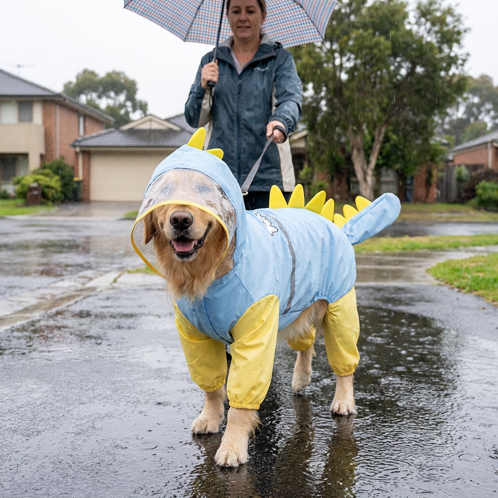 Blue Dog Raincoat Dinosaur Hooded Waterproof Jacket 5XL Size with Leash Hole Removable Tail Cover Full Body Coverage Pet Rain Coat for Outdoor Walking Large Dogs