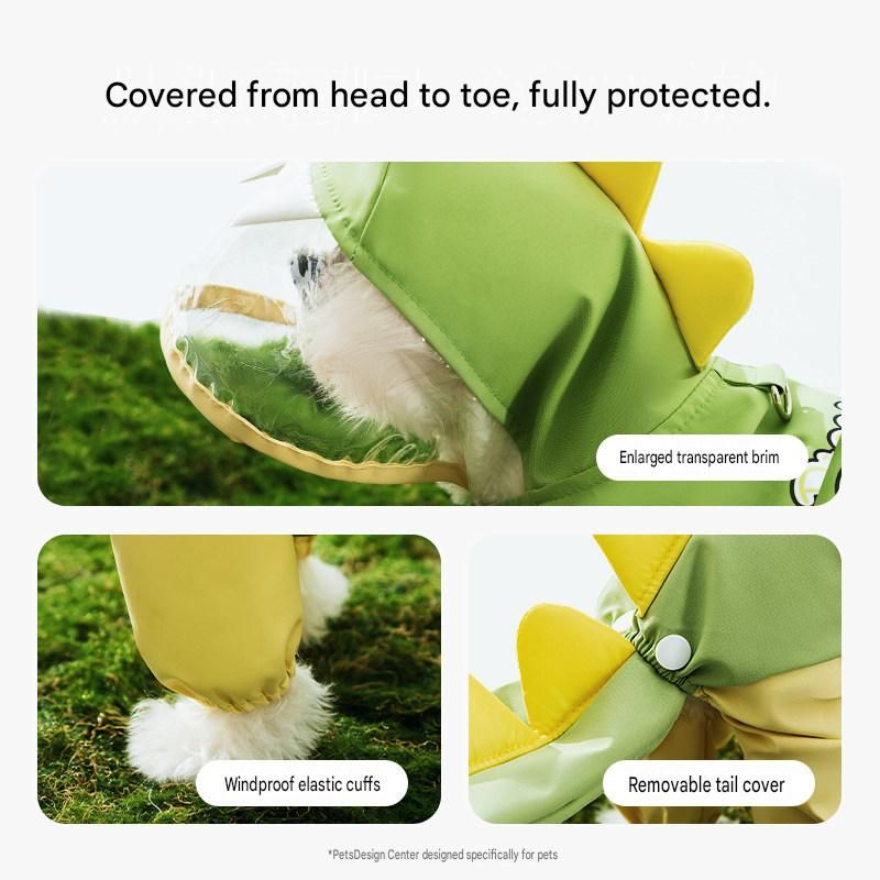 Blue Dog Raincoat Dinosaur Hooded Waterproof Jacket 7XL Size with Leash Hole Removable Tail Cover Full Body Coverage Pet Rain Coat for Outdoor Walking Large Dogs