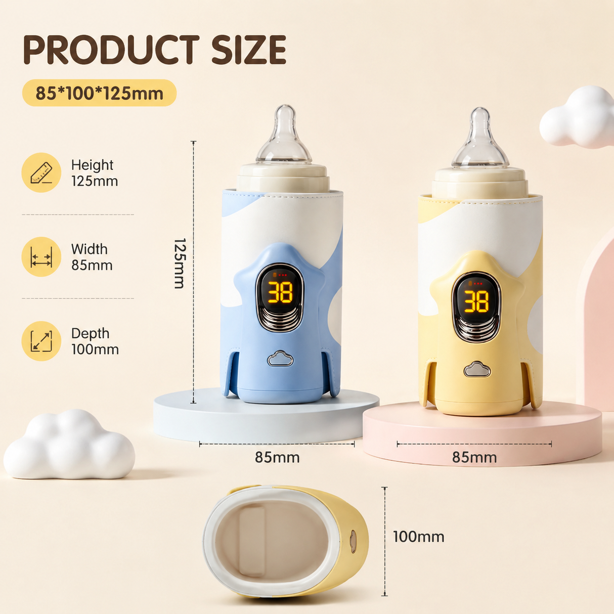 Yellow Automatic Stirring Coffee Mug 400ml USB Rechargeable Magnetic Mixing Tumbler with Smart Temperature Display Splash Resistant Lid Portable Coffee Cup for Home Office Travel Gym