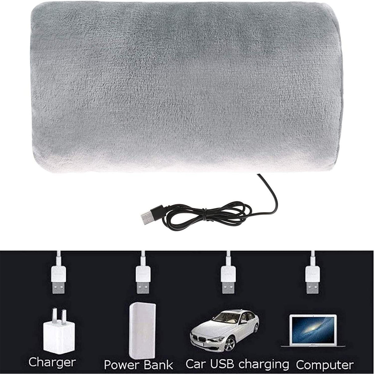 USB Heated Plush Hand Warmer Bag – Electric Rechargeable Warm Hand Cushion, Soft Winter Heating Hand Muff, Portable USB Warm Hand Pad