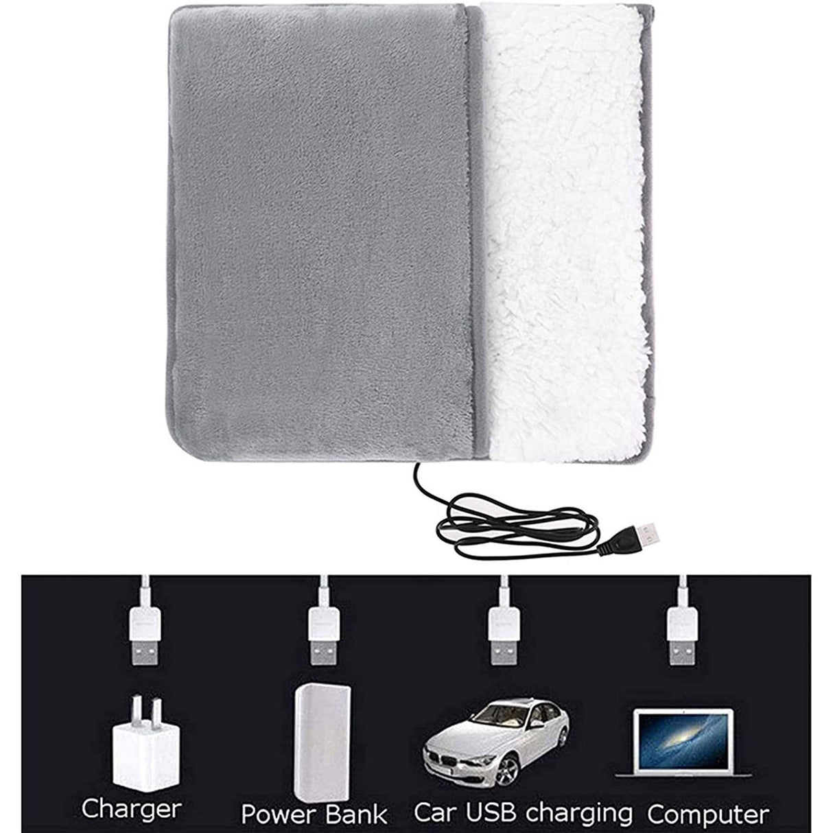USB Heated Electric Foot Warmer Mat – 30×30cm Plush Heating Shoe Pad, Winter Warm Foot Warmer, Portable USB Electric Heated Foot Cushion for Home & Office