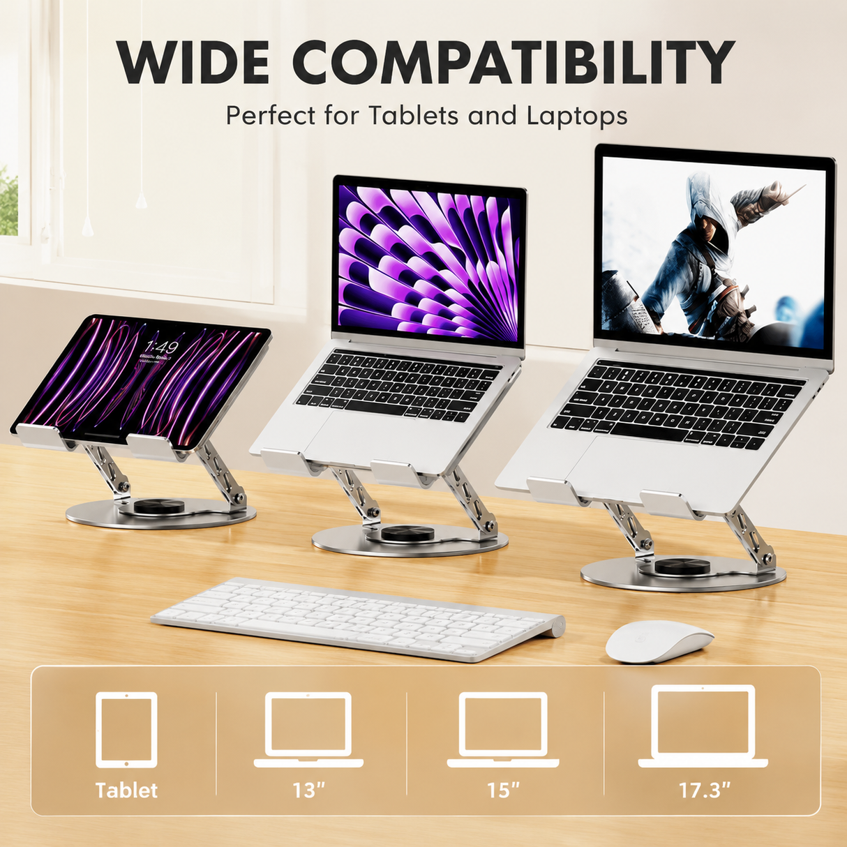 360 Degree Rotatable Laptop Stand Adjustable Aluminium Ergonomic Notebook Holder Small Size 20x20cm Height Angle Adjustable Desktop Cooling Riser for Office Home Study Workspace