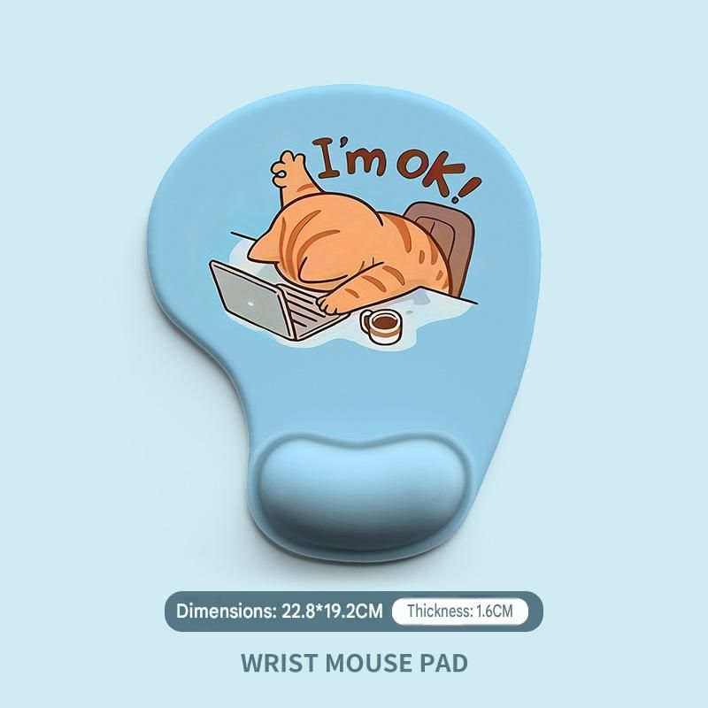 Ergonomic Gel Wrist Support Mouse Pad Cat pattern (I'm ok!) Soft Silicone Wrist Rest Desk Accessory for Office Home Gaming Comfortable Non Slip Ergonomic Computer Use