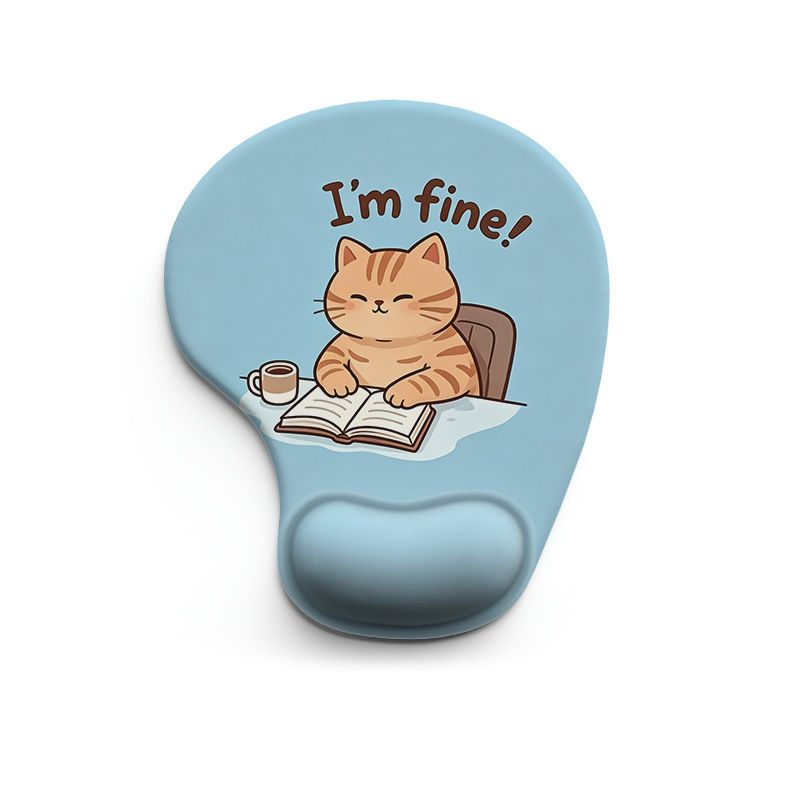 Ergonomic Gel Wrist Support Mouse Pad Cat reading pattern (I'm fine!) Soft Silicone Wrist Rest Desk Accessory for Office Home Gaming Comfortable Non Slip Ergonomic Computer Use
