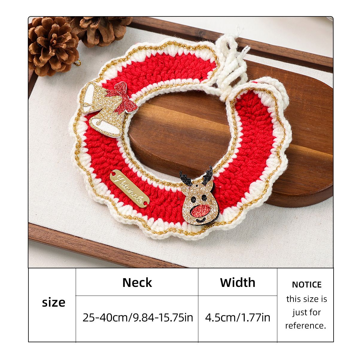 Christmas Pet Collar(Bell-shaped deer) Knitted Festive Dog Cat Collar Red Green Adjustable Soft Lightweight Holiday Pet Accessories for Small Dogs and Cats Party Wear