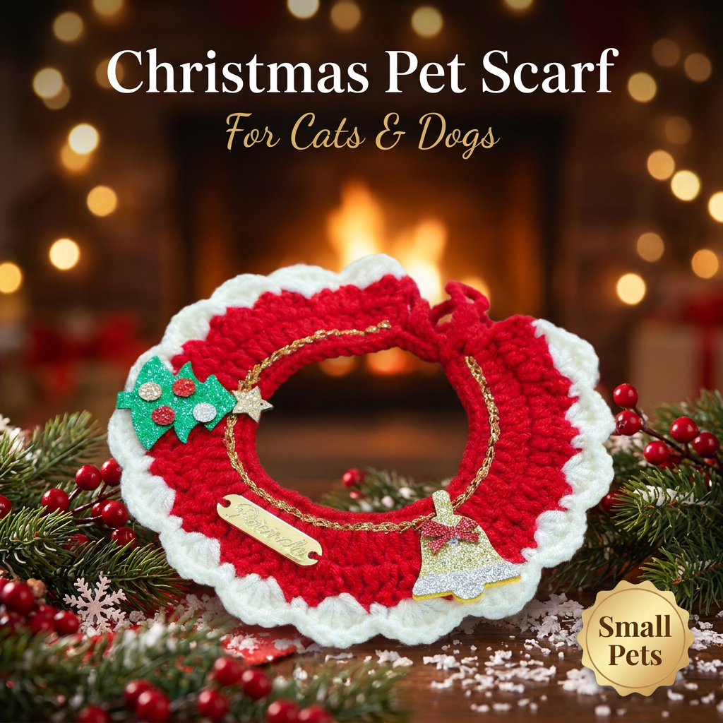 Christmas Pet Collar(Tree bell) Knitted Festive Dog Cat Collar Red Green Adjustable Soft Lightweight Holiday Pet Accessories for Small Dogs and Cats Party Wear
