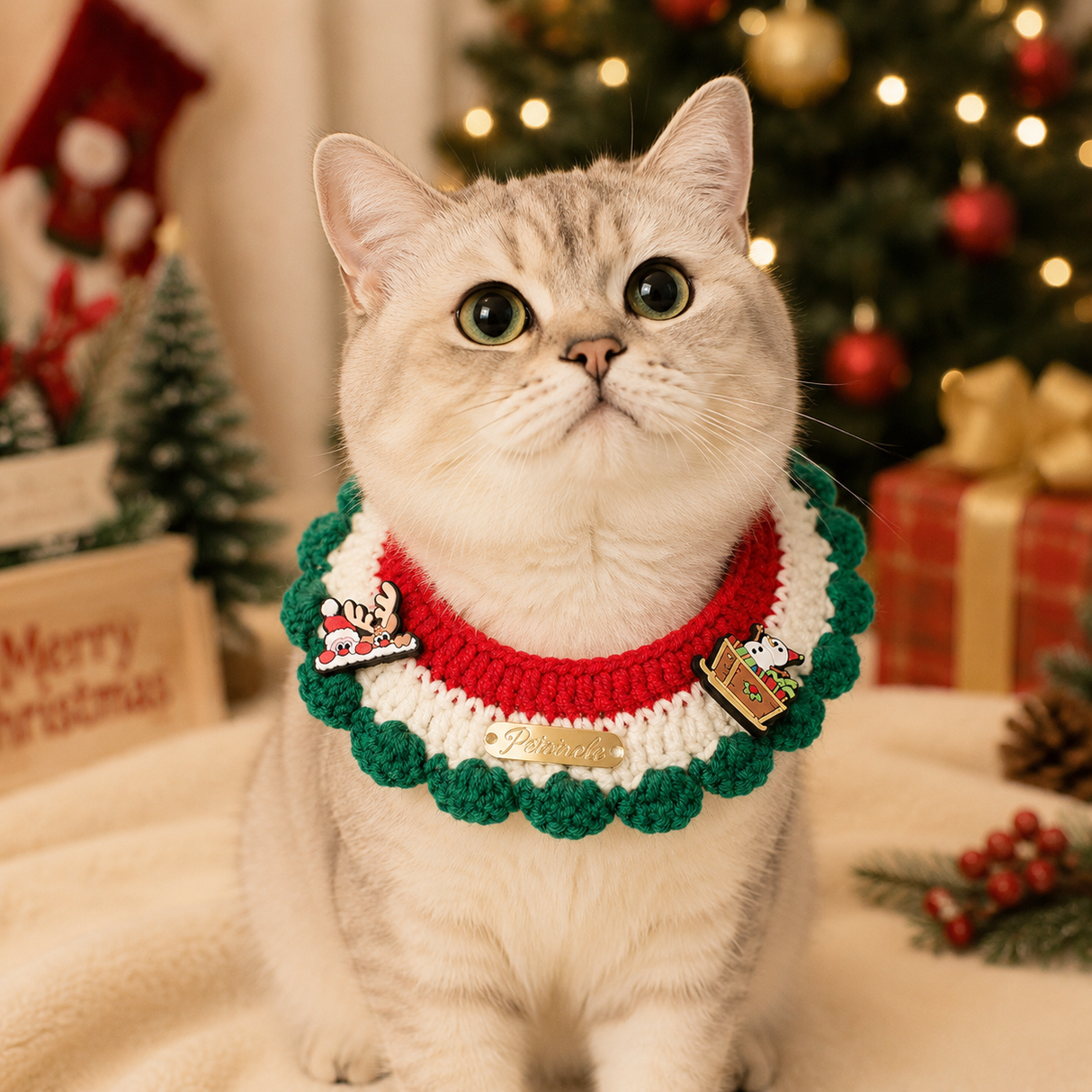 Christmas Pet Collar(Snowman, deer, old man) Knitted Festive Dog Cat Collar Red Green Adjustable Soft Lightweight Holiday Pet Accessories for Small Dogs and Cats Party Wear
