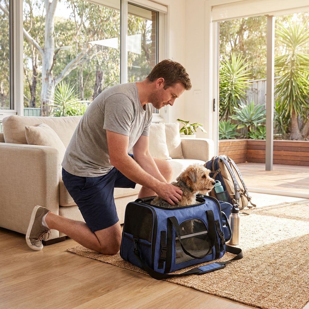 Blue Pet Carrier Bag - Breathable Meshfor Small Dogs and Cats Travel Carrier Airline Travel Ready Adjustable Shoulder Strap Durable Ventilated Design (44x25x28cm)
