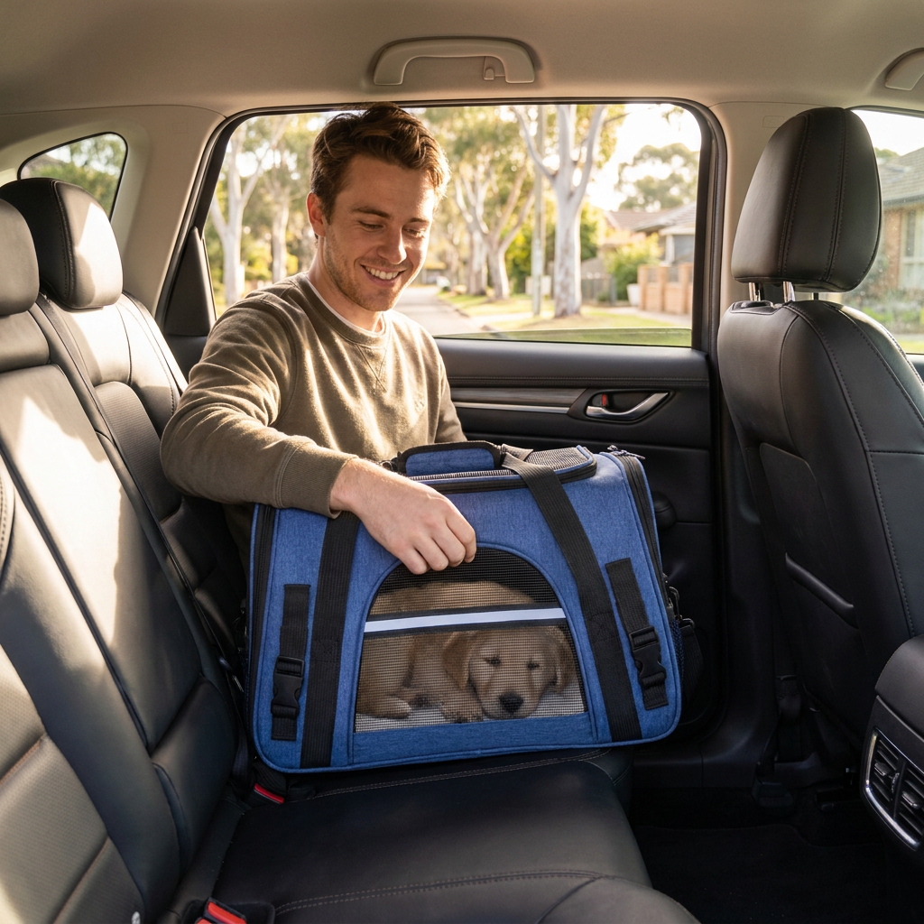 Blue Pet Carrier Bag - Breathable Meshfor Small Dogs and Cats Travel Carrier Airline Travel Ready Adjustable Shoulder Strap Durable Ventilated Design (44x25x28cm)
