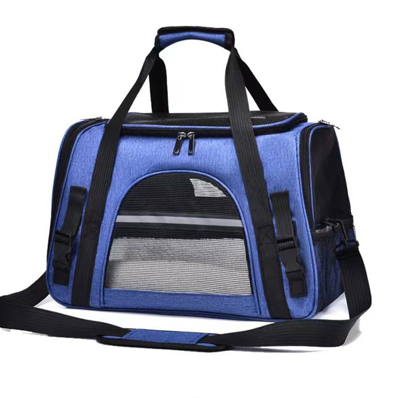 Blue Pet Carrier Bag - Breathable Meshfor Small Dogs and Cats Travel Carrier Airline Travel Ready Adjustable Shoulder Strap Durable Ventilated Design (44x25x28cm)