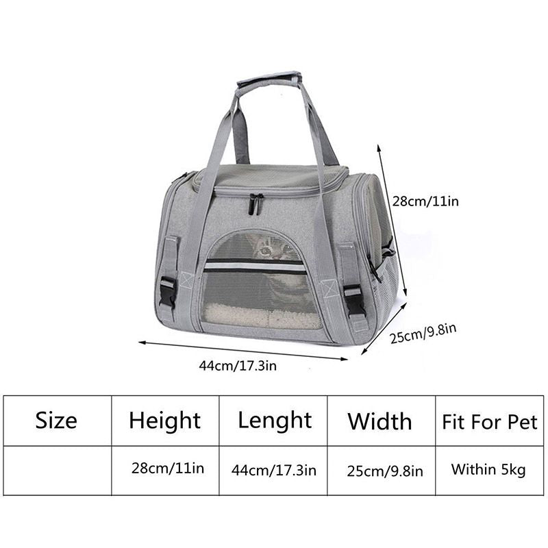 Blue Pet Carrier Bag - Breathable Meshfor Small Dogs and Cats Travel Carrier Airline Travel Ready Adjustable Shoulder Strap Durable Ventilated Design (44x25x28cm)