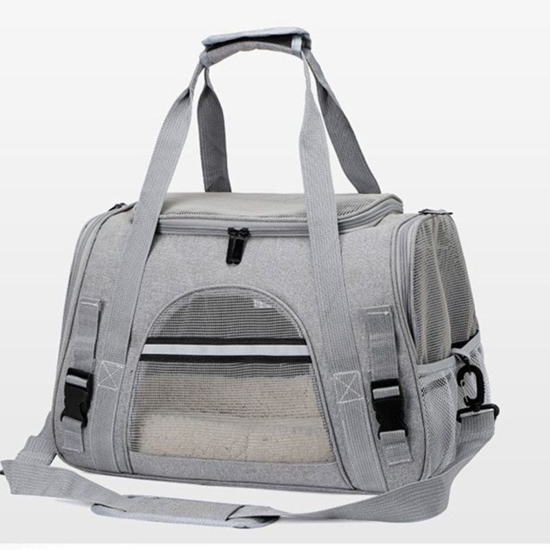 Grey Pet Carrier Bag - Breathable Meshfor Small Dogs and Cats Travel Carrier Airline Travel Ready Adjustable Shoulder Strap Durable Ventilated Design (44x25x28cm)