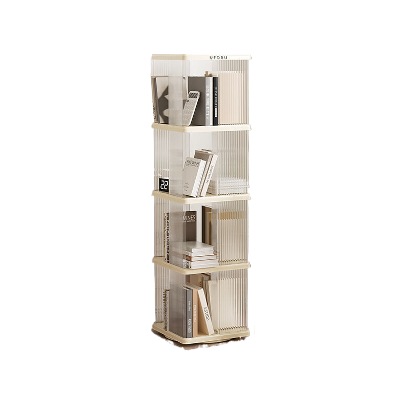 Rotating storage bookshelf square four layers- Cream White Multi-Layer Storage Rack, 36x36x135.5cm (ABS?)