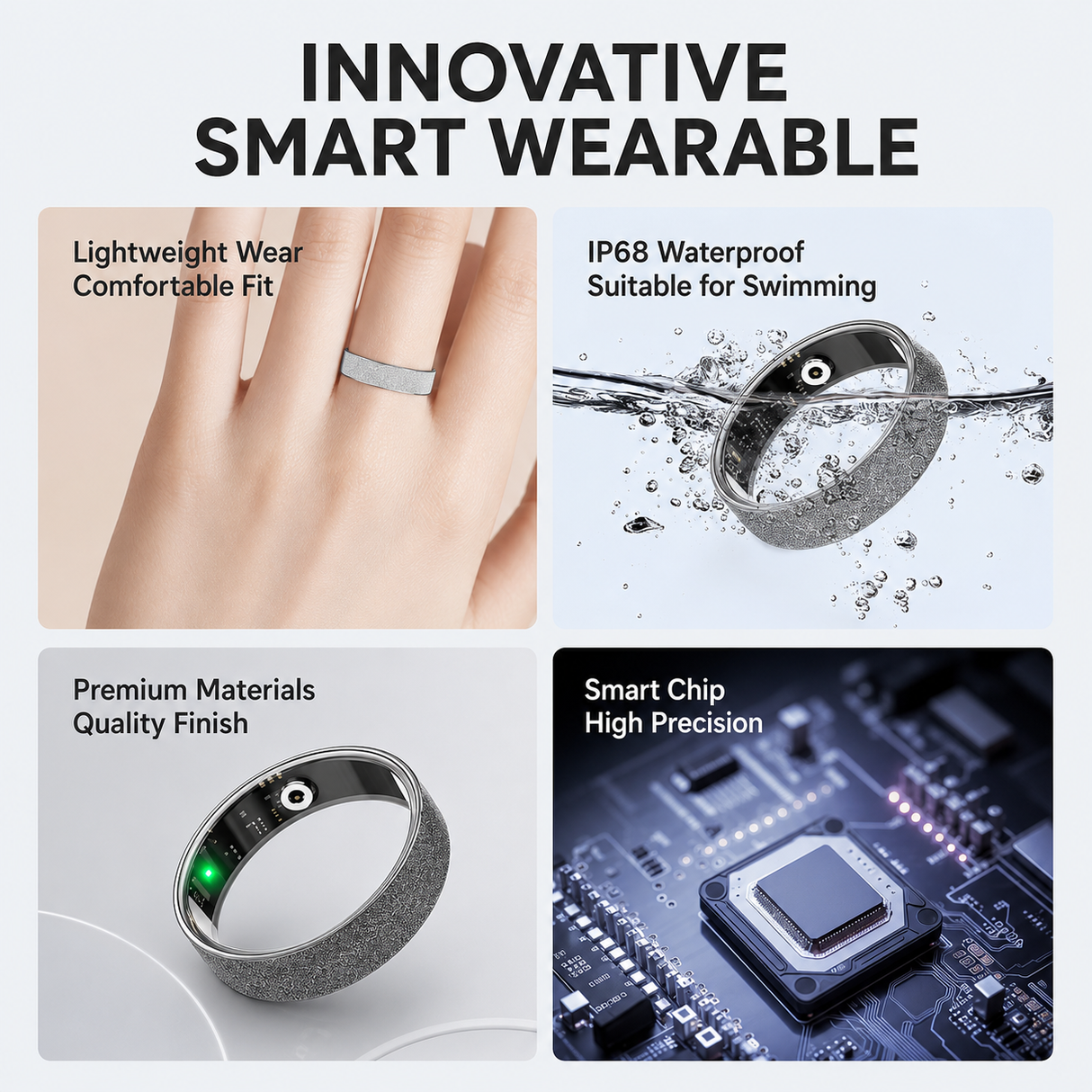 Smart Ring Size 11 (Black) – Frosted Black Wellness Tracker with Heart Rate, Blood Oxygen, Sleep, Steps and Mood Monitoring, IP68 Waterproof USB Magnetic Charging Ring
