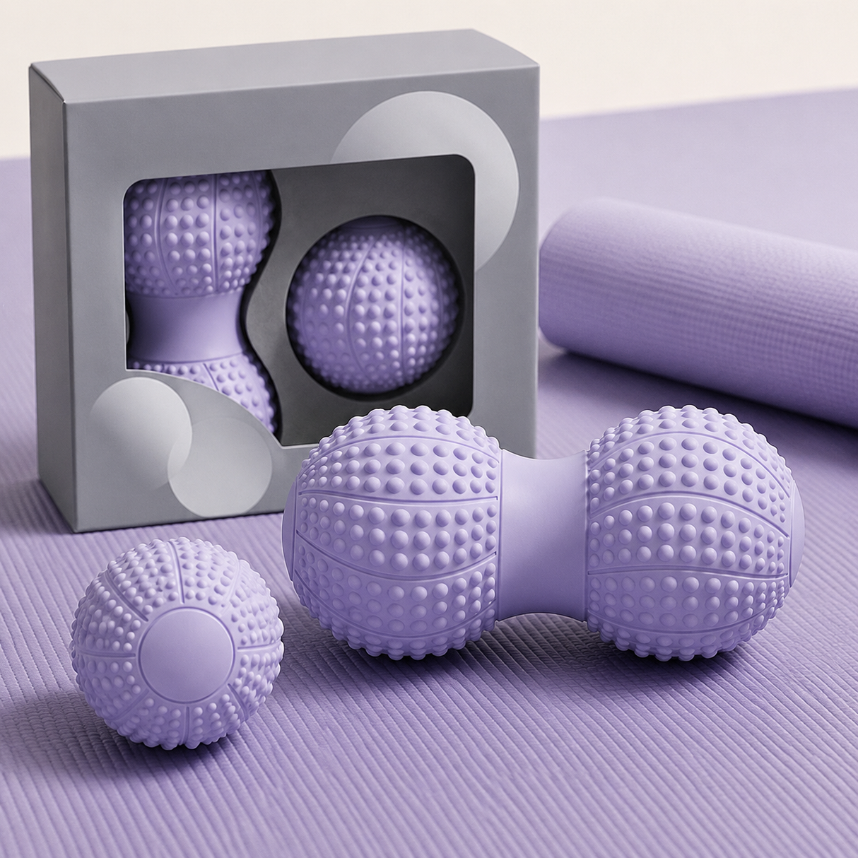 Massage Ball Set - Purple TPR Peanut Ball and Single Ball Combo - Foot Arch, Neck, Shoulder and Back Muscle Release Tool for Fitness, Mobility and Everyday Recovery