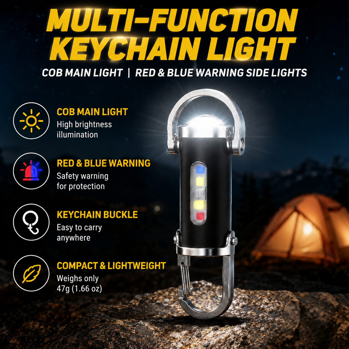 Mini Keychain Flashlight - 2 Pack Portable LED Torch with Hook, Pocket Outdoor Light