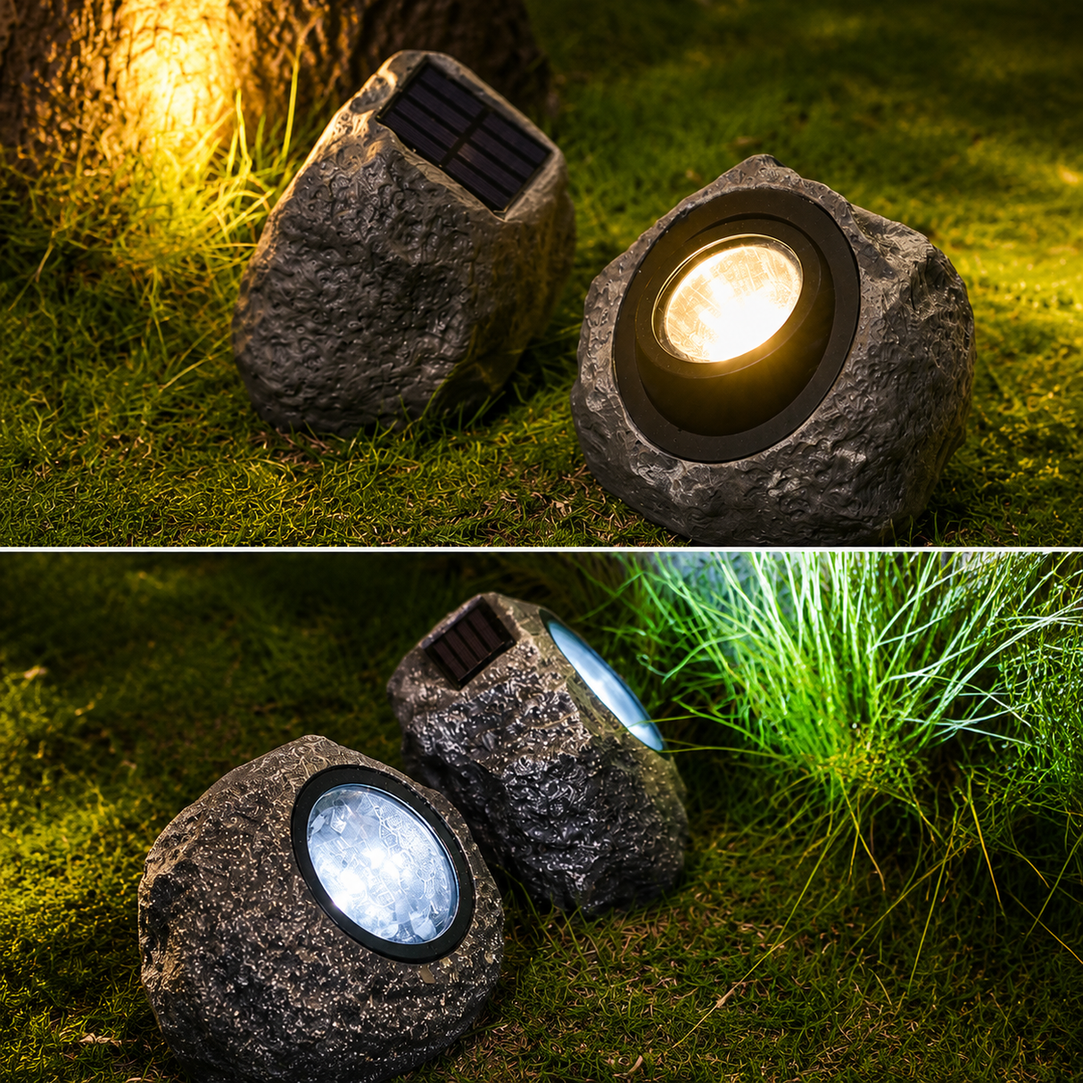 Solar Rock Garden Light - Outdoor LED Landscape Light with Solar Panel, Waterproof Stone Effect Lamp