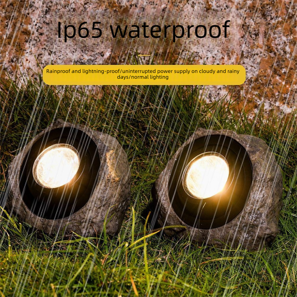Solar Rock Garden Light - Outdoor LED Landscape Light with Solar Panel, Waterproof Stone Effect Lamp