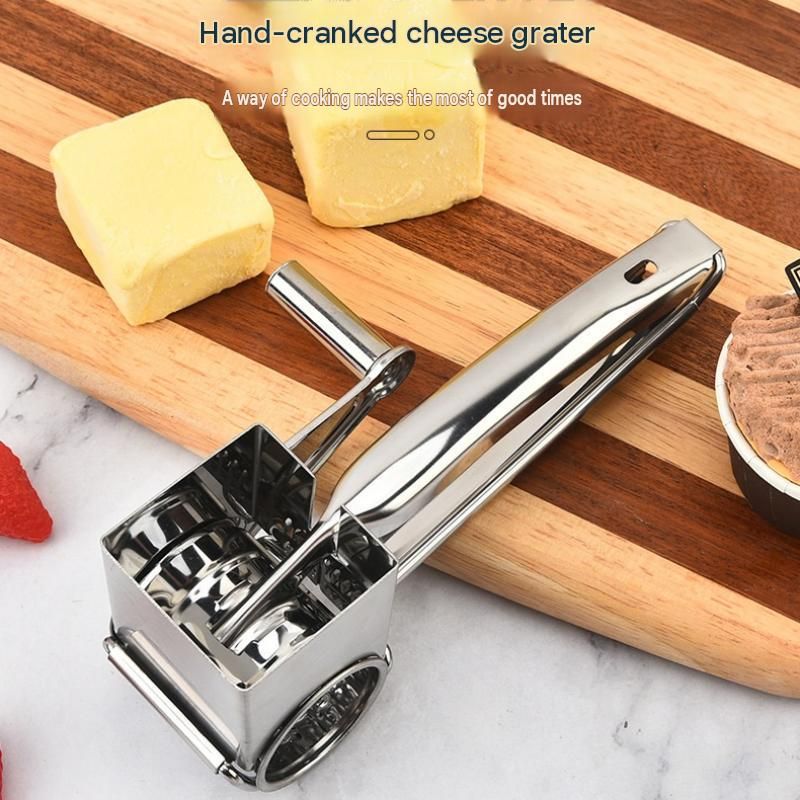 Stainless Steel Hand Crank Cheese Grater(Flat-blade planer+3-4 hole planer+5-6 hole planer+7-8 hole planer+9-10 hole planer) - Rotary Drum Shredder for Cheese, Chocolate and Butter - Ergonomic Handle Kitchen Gadget for Home Cooking and Baking