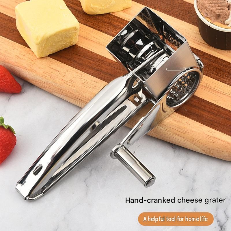 Stainless Steel Hand Crank Cheese Grater(Flat-blade planer+3-4 hole planer+5-6 hole planer+7-8 hole planer+9-10 hole planer) - Rotary Drum Shredder for Cheese, Chocolate and Butter - Ergonomic Handle Kitchen Gadget for Home Cooking and Baking