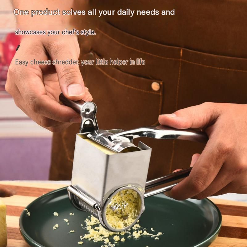 Stainless Steel Hand Crank Cheese Grater(Flat-blade planer+3-4 hole planer+5-6 hole planer+7-8 hole planer+9-10 hole planer) - Rotary Drum Shredder for Cheese, Chocolate and Butter - Ergonomic Handle Kitchen Gadget for Home Cooking and Baking