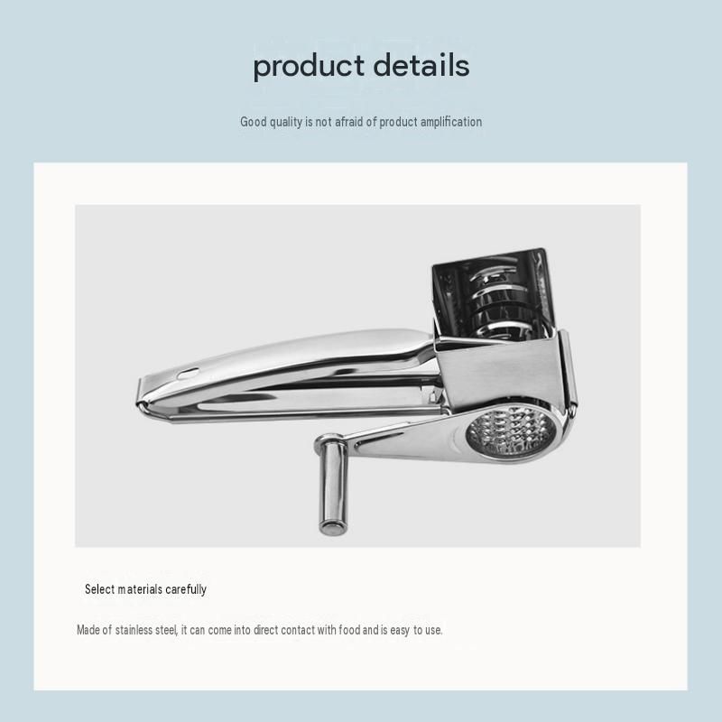 Stainless Steel Hand Crank Cheese Grater(Flat-blade planer+3-4 hole planer+5-6 hole planer+7-8 hole planer+9-10 hole planer) - Rotary Drum Shredder for Cheese, Chocolate and Butter - Ergonomic Handle Kitchen Gadget for Home Cooking and Baking
