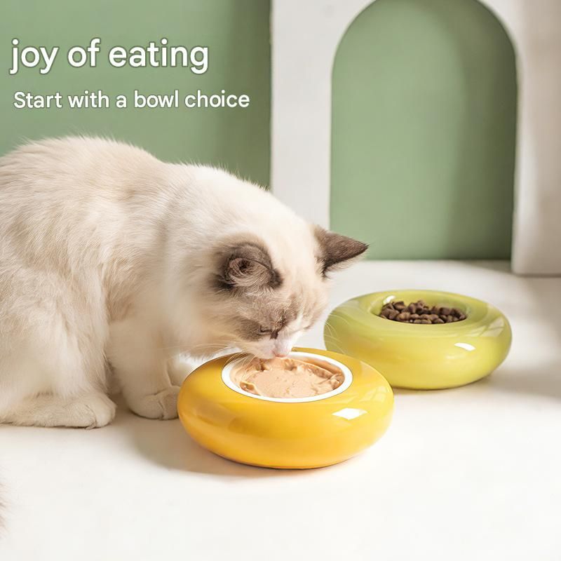 Purple Ceramic Pet Donut Bowl - 50ml Food Dish for Cats and Small Dogs - Non Slip Base, Easy Clean Glaze, Compact Snack Feeder, Pastel Colours, Home and Travel Use