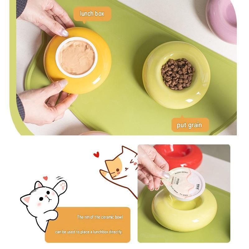 Purple Ceramic Pet Donut Bowl - 50ml Food Dish for Cats and Small Dogs - Non Slip Base, Easy Clean Glaze, Compact Snack Feeder, Pastel Colours, Home and Travel Use