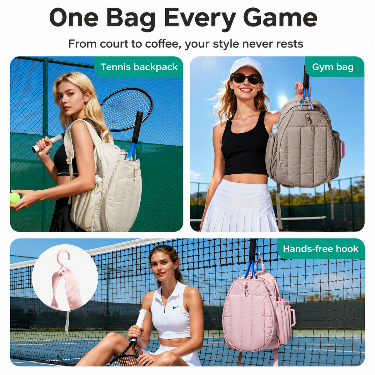 Black Tennis Backpack with Shoe Compartment - Pickleball & Badminton Racket Bag, Padded Sports Backpack with Multiple Pockets for Outdoor Training and Travel