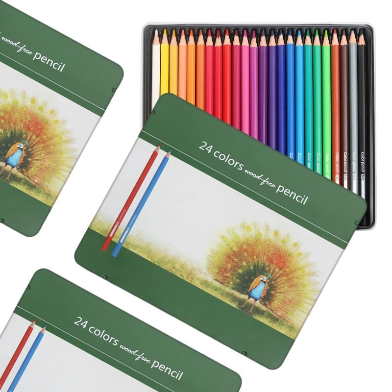 24-Colour Coloured Pencil Set - Hexagonal Drawing Pencils with Vibrant Assorted Colours, Metal Storage Tin for Sketching, Colouring, Illustration and Art