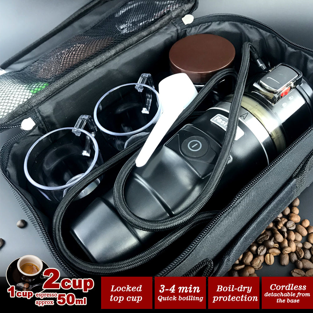12V Portable Espresso Maker for Cars - Complete Moka Coffee Set with Cups and Accessories
