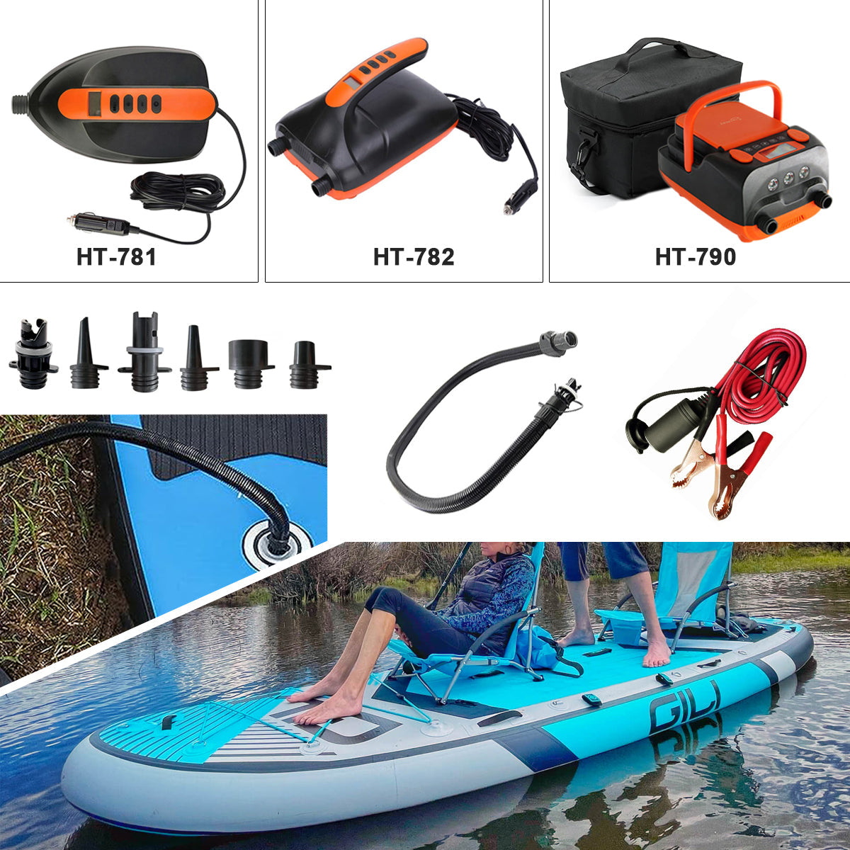Electric & Battery Powered HT-790 High Pressure SUP Electric Air Pump 12V DC Paddle Board 16/20PSI Auto-Off