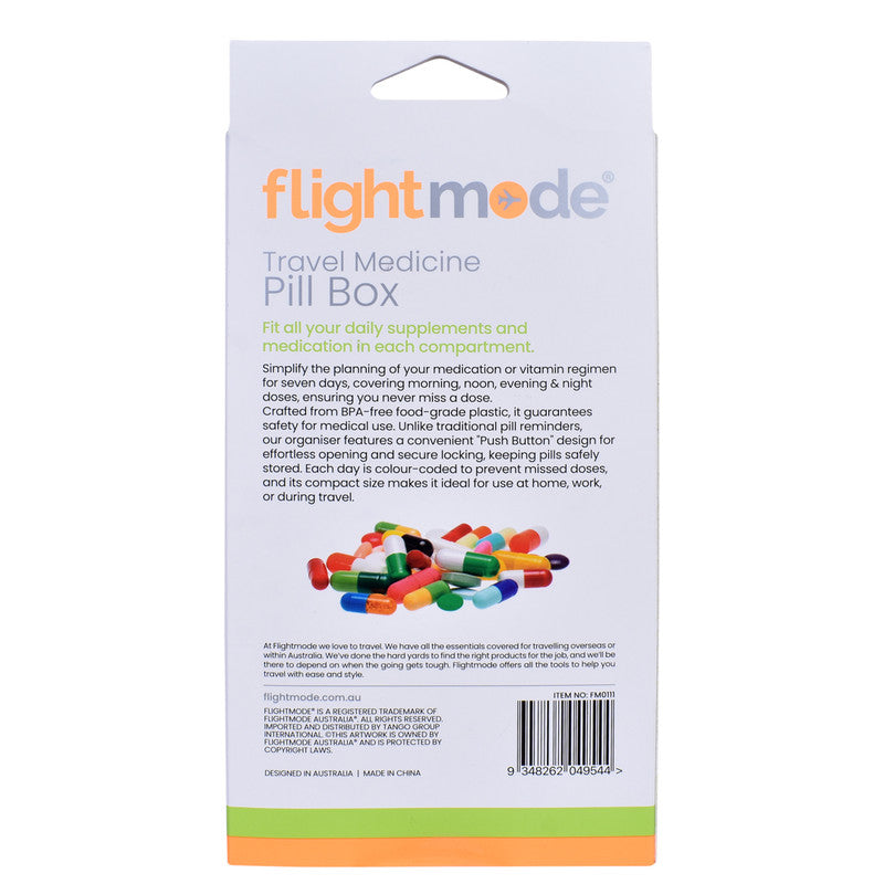 Flightmode 7 Day Travel Pill Box Medicine Organiser with Individual Daily Compartment