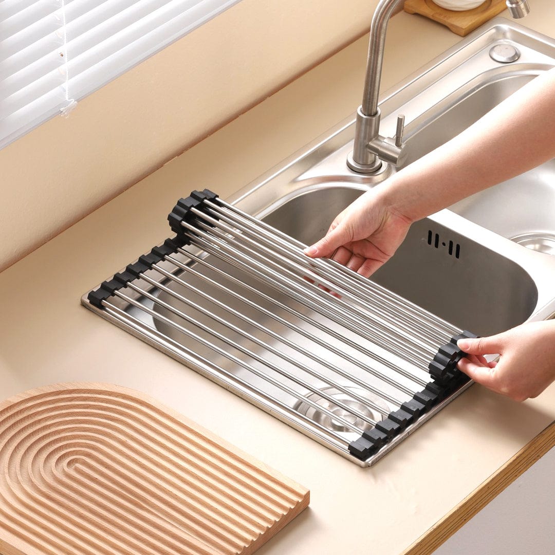 Silver Over Sink Draining Rack with Anti-Slip Grips