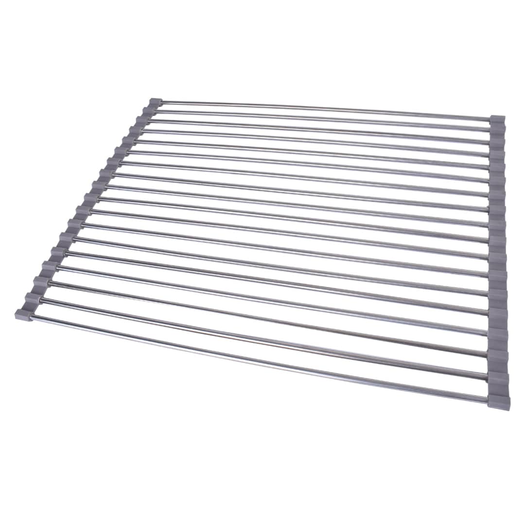 Silver Over Sink Draining Rack with Anti-Slip Grips