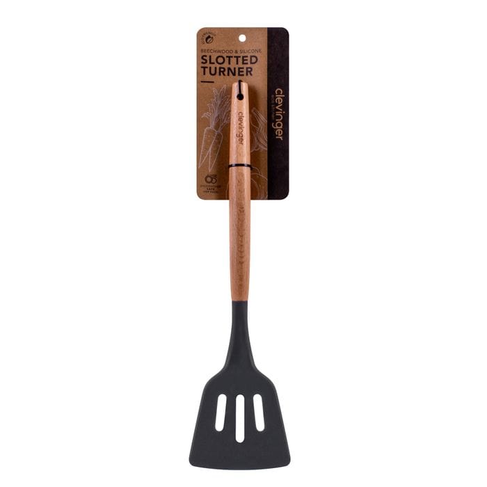 Beechwood & silicone slotted turner charcoal