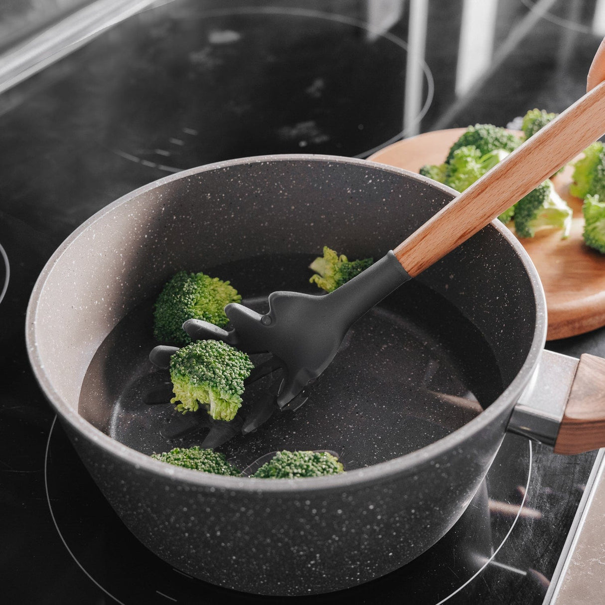 Beechwood & silicone pasta spoon charcoal