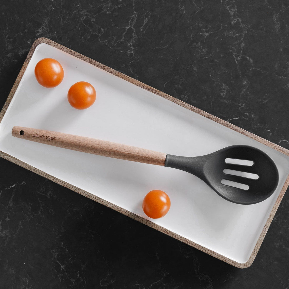 Beechwood & silicone slotted spoon charcoal