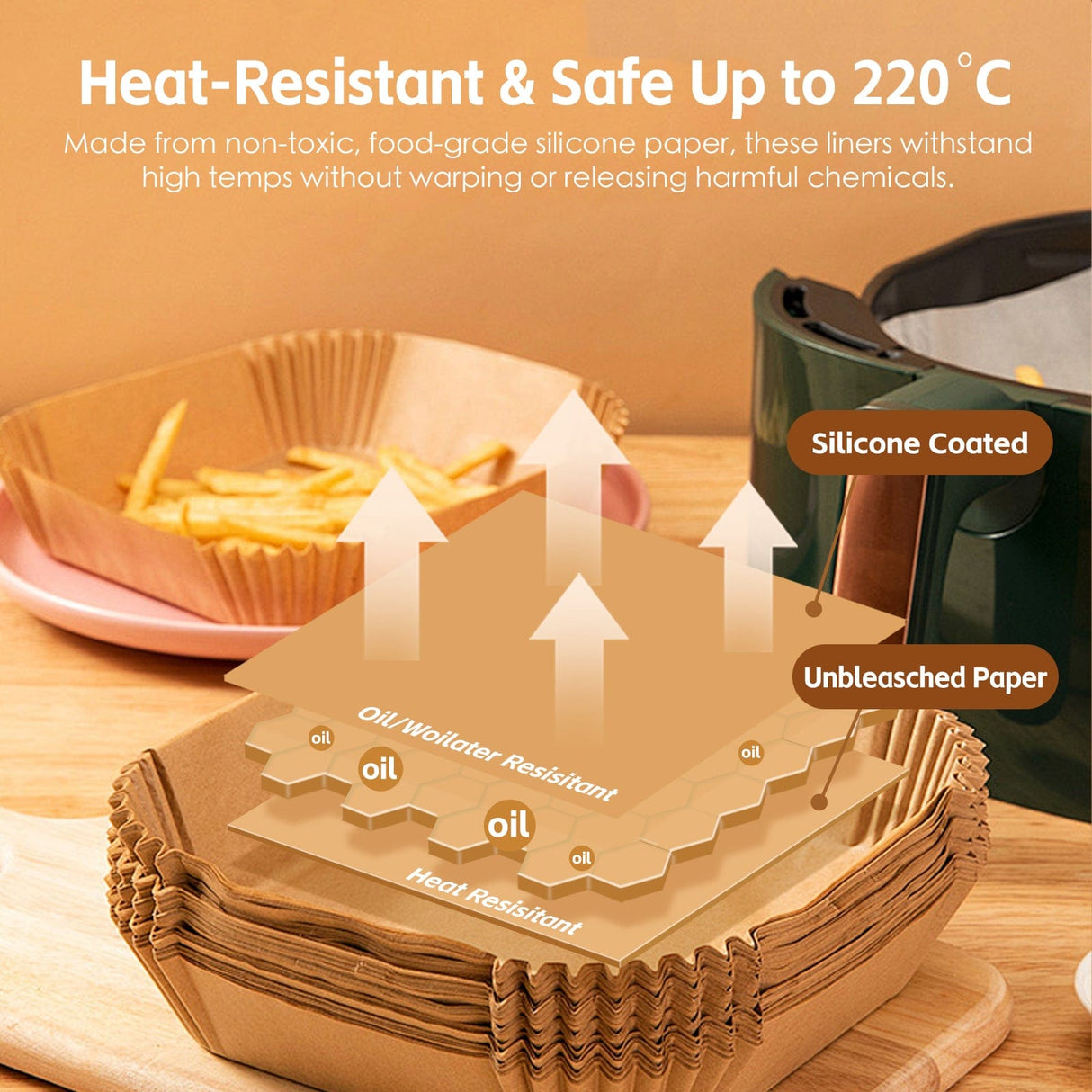 100 Pcs 16cm Round Disposable Unbleached Silicone Paper Dish Air-fryer Liner