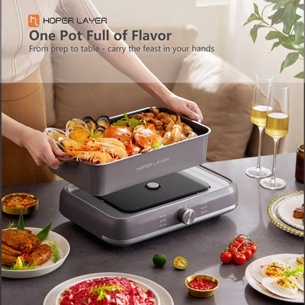 HOPER LAYER Electric Hot Pot 6L ??Multifunctional Nonstick Cooker with Grill, Boil, Simmer & Fry Modes 2000W Power, Square Removable Pot
